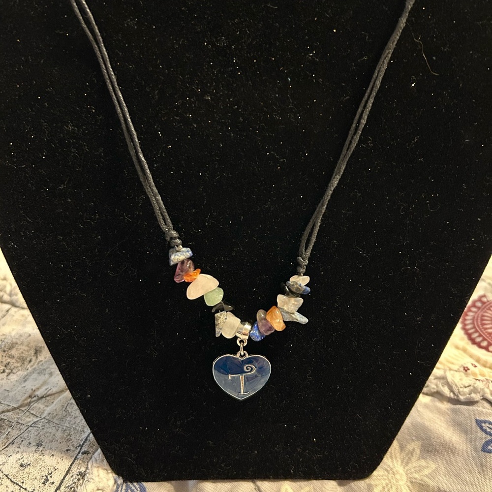 “T” initial necklace blue heart
